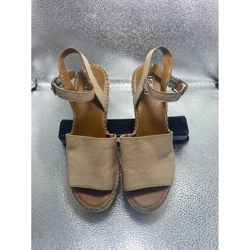 Franco Sarto Womens Clemens Espadrille Wedge Sandals Beige Snake Embossed size 8